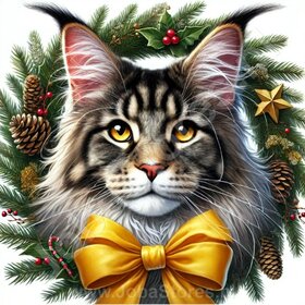 Diamond Painting Couronne de Noël - Maine Coon