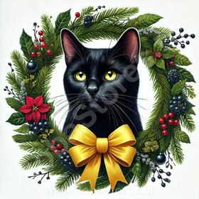 Diamond Painting Couronne de Noël - Chat Noir