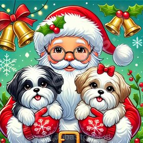Diamond Painting Père Noël avec Shih Tzu