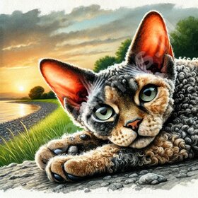Diamond Painting Chat Couché - Devon Rex