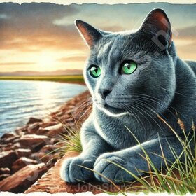 Diamond Painting Chat Allongé Bleu Russe