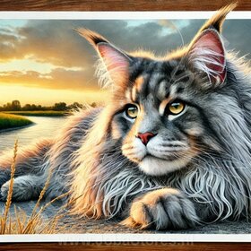 Diamond Painting Chat Allongé Maine Coon
