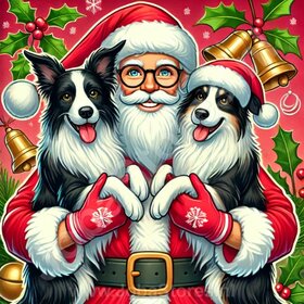 Diamond Painting Père Noël avec Border Collie