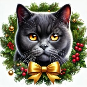 Diamond Painting Couronne de Noël Chat - British Shorthair