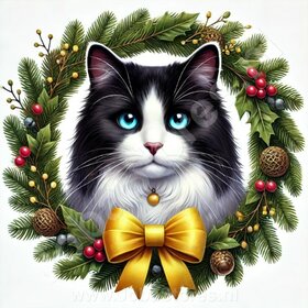 Diamond Painting Couronne de Noël Chat - Ragdoll