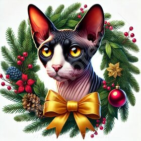 Diamond Painting Couronne de Noël Chat - Sphynx