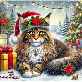 Diamond Painting Chat de Noël - Maine Coon