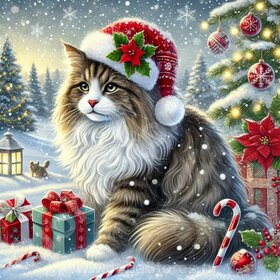 Diamond Painting Chat de Noël - Chat des Forêts Norvégiennes