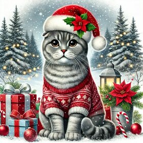 Diamond Painting Chat de Noël - Scottish Fold