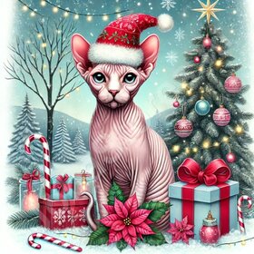 Diamond Painting Chat de Noël - Sphynx