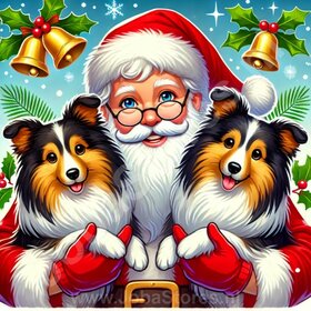 Diamond Painting Père Noël avec chiens - Sheltie