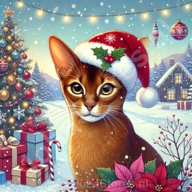 Diamond Painting Chat de Noël - Abyssin