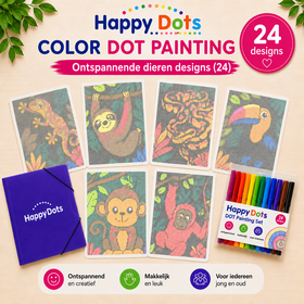 Kit de peinture à points HappyDots sur le thème des animaux de la jungle, format A4