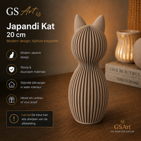 GSArt Japandi Kat 20 cm - Modern 3D Geprint Decoratiebeeld - Mat Latte bruin