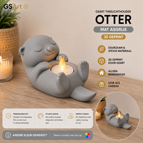 GSArt Theelichthouder Otter - Decoratieve Otter met LED Theelichtje - 3D Geprint - Mat Asgrijs