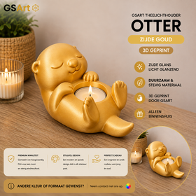 GSArt Theelichthouder Otter - Decoratieve Otter met LED Theelichtje - 3D Geprint - Zijde Goud