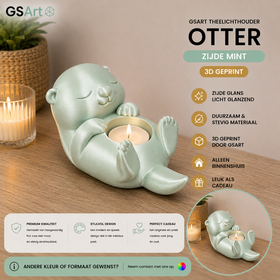 GSArt Theelichthouder Otter - Decoratieve Otter met LED Theelichtje - 3D Geprint - Zijde Mint