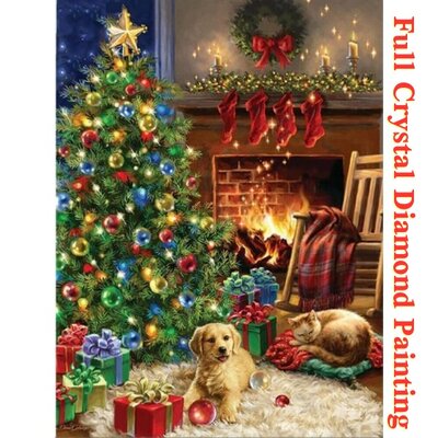 Sapin de Noël Crystal Diamond Painting avec chien et chat (taille de votre choix)