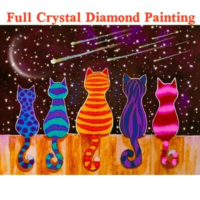 Crystal Diamond Painting 5 chats d'affilée (taille de votre choix)