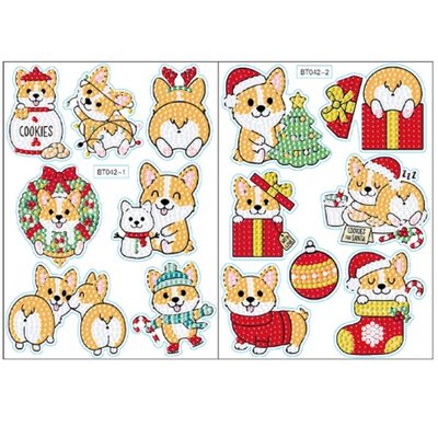 Ensemble de stickers pour Diamond Painting Chiots de Noël (14 pièces)