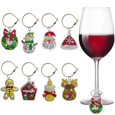 Diamond Painting Décorations de Noël pour verres à vin (8 pièces)