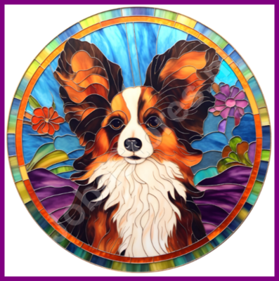 Diamond Painting Chien en Vitrail - Papillon / Petit Chien Papillon 03