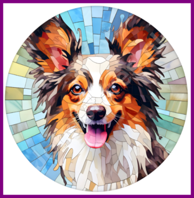 Diamond Painting Chien en Vitrail - Papillon / Petit Chien Papillon 05