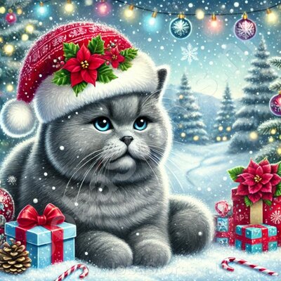 Diamond Painting Chat de Noël - British Shorthair