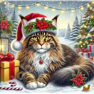 Diamond Painting Chat de Noël - Maine Coon