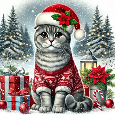 Diamond Painting Chat de Noël - Scottish Fold