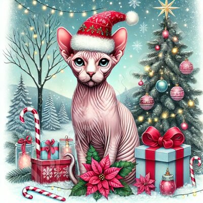Diamond Painting Chat de Noël - Sphynx