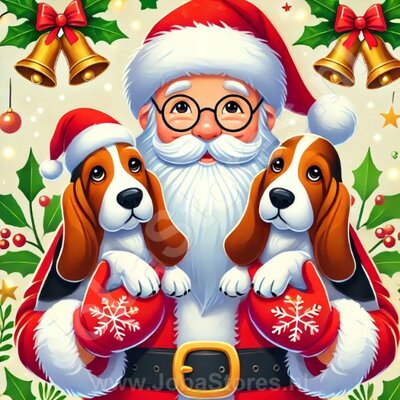 Diamond Painting Père Noël avec des chiens - Basset Hound