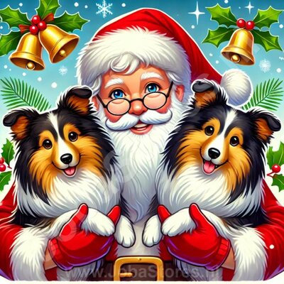 Diamond Painting Père Noël avec chiens - Sheltie