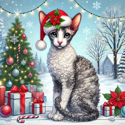 Diamond Painting Chat de Noël - Devon Rex